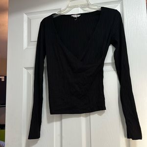Black wrap front detail long sleeve top